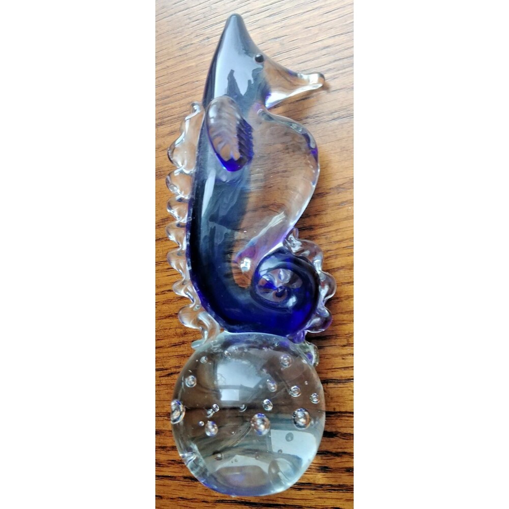 Paperweight vintage blown Art Glass Blue Seahorse - Picture 3 of 8